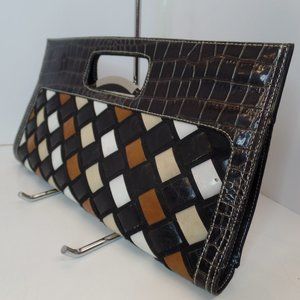 Unbranded Weaved Look Black, Brown & Tan Clutch Handbag Man Made Materials